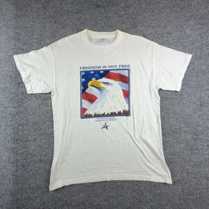 M&O Knits Shirt Mens Large White Freedom Is Not Free Eagle USA Patriotic Tee